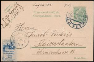 1907 2h Szokol adománybélyeg Prágából Németországba küldött levelezőlapon