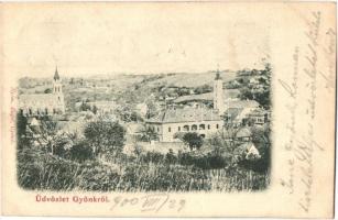 1900 Gyönk, látkép templomokkal