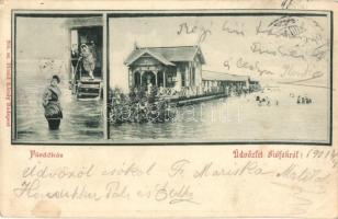 1901 Siófok, fürdőház, hölgyek korabeli fürdőruhában. Divald Károly (EK)