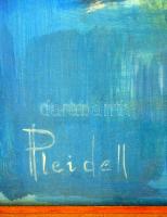 Pleidell jelzéssel: Város a tengerparton, olaj, karton, üvegezett, keretben, 66×96 cm