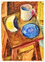 Basch jelzéssel: Asztali csendélet. Akvarell, papír, 42×30 cm