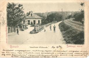 1899 Budapest XII. Svábhegy, gyógyszertár, fogaskerekű vasút sín. Károlyi György kiadása (EM)