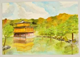 MCP jelzéssel: Pagoda. Akvarell, papír, 28×41 cm