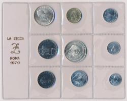 Olaszország 1970. 1L-1000L (9xklf) forgalmi sor fóliatokban, közte 1970R 500L Ag, 1970. 1000L Ag Róma 100 éve főváros T:1 Italy 1970. 1 Lira - 1000 Lire (9xdiff) coin set in foil pack, including 1970R 500 Lire Ag, 1970. 1000 Lire Ag Centennial of Rome as Italian capital C:UNC