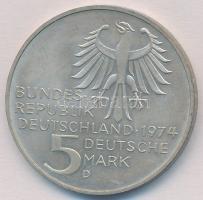 NSZK 1974D 5M Ag "Immanuel Kant születésének 250. évfordulója" T:1-,2 
FRG 1974D 5 Mark A...