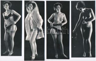 cca 1974 Házasságkötőből a műterembe, szolidan erotikus felvételek, 7 db vintage fotó, 18x6 cm