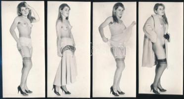 cca 1968 Farsangi hangulatban, szolidan erotikus felvételek, 7 db vintage fotó, 15x7 cm