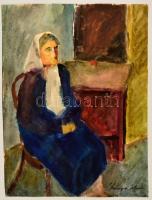 Szőnyi jelzéssel: Széken ülő idős asszony. Akvarell, papír, 37×28 cm
