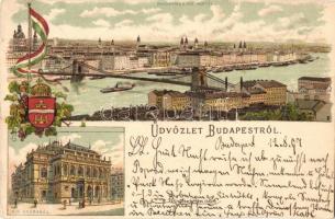 1897 (Vorläufer!) Budapest, Látkép a királyi vártól, Operaház. litho (Rb)