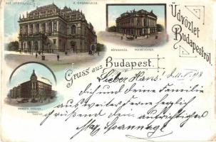 1898 Budapest, Operaház, Népszínház, Nemzeti Színház, litho (vágott / cut)