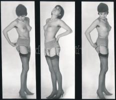 cca 1973 Gépíró leány első próbatétele, szolidan erotikus felvételek, 10 db vintage fotó, 18x6 cm