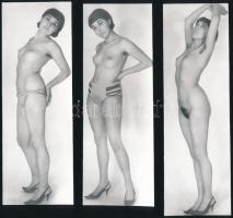 cca 1973 Gépíró leány első próbatétele, szolidan erotikus felvételek, 10 db vintage fotó, 18x6 cm