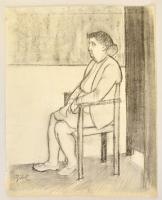 Czóbel jelzéssel: Ülő nő. Szén, papír, felcsavarva, kis szakadással, 63×51 cm