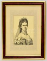 cca 1900 Erzsébet királyné, ofszet nyomat, üvegezett keretben, 17×12 cm