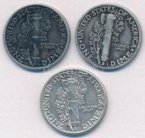 Amerikai Egyesült Államok 1918-1942. 1d Ag "Mercury" (3xklf) T:1-,2 patina
USA 1918-1942....