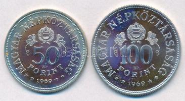 1969. 50Ft Ag + 100Ft Ag "Tanácsköztársaság" pár T:PP ujjlenyomat 
Adamo EM34, EM35