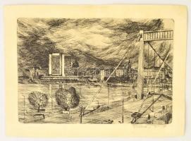 Olvashatatlan jelzéssel: Erzsébet-híd. Rézkarc, papír, 20×29 cm