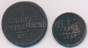Orosz Birodalom 1841. Denga (1/2k) Cu "I. Miklós" + 1897. 1/2k Cu "II. Miklós" T...