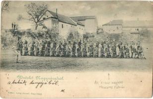 1898 Nagyvárad, Oradea; laktanya katonák csoportképével / military barracks with K.u.k. soldiers (ázott / wet damage)