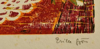 Zsille Győző (1925-): Virágcsendélet. Színes linó, karton, jelzett, 26×19 cm