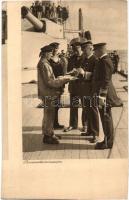 Proviant Kommission / German Navy, food testing on board, mariners and officers. Phot. A. Hauger, Pola 1916. Nr. 1008. Rotes Kreuz (EK)
