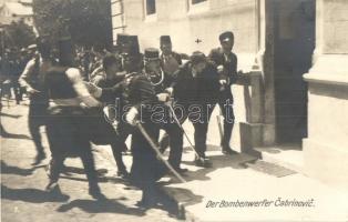 1914 Sarajevo, Der Bombenwerfer Cabrinovic / The assassination of Archduke Franz Ferdinand of Austria (the trigger to WWI), first attempt by Nedeljko Cabrinovic. Verlag Philipp Rubel
