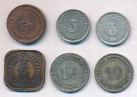 Straits Settlements / Brit gyarmat 1910-1932. 1/4c-10c (6xklf) közte 4db ezüst T:2
Straits Settleme...