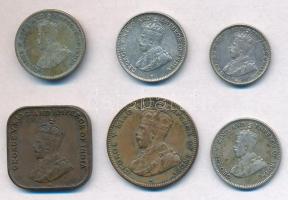 Straits Settlements / Brit gyarmat 1916-1927. 1/2c-10c (6xklf) közte 4db ezüst T:2 Straits Settlements / British colony 1916-1927. 1/2 Cent - 10 Cents (6xdiff) including 4pcs of silver C:XF