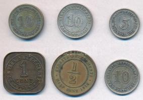 Straits Settlements / Brit gyarmat 1916-1927. 1/2c-10c (6xklf) közte 4db ezüst T:2
Straits Settleme...