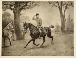cca 1910 Ferencz József a lovon, litográfia, papír, 25×33 cm