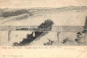 1906 Bród, Brod na Savi, Slavonski Brod; Saoski most / railway bridge with locomotive (slightly wet corners)