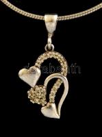 Ezüst (Ag) kígyó nyaklánc, köves szíves függővel, jelzett, h: 43 cm, 2,4×1,2 cm, bruttó: 5,5 g