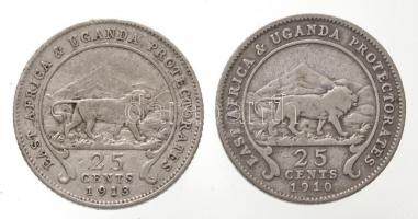 Kelet-Afrika / Kelet-Afrika és Uganda Protektorátus 1910. 25c Ag "VII. Eduárd" + 1913. 25c...