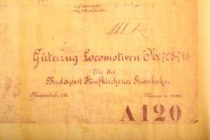 cca 1930-1940 Lokomotiv tehervonat N. 728-743. tervrajza, Budapest-Pécs vasút, szakadással, kis sérü...