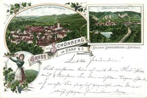 1896 (Vorläufer!) Schönberg am Kamp, Kalvarienberg, Schlossberg / calvary and castle, folklore. Art Nouveau, litho