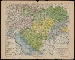 cca 1900 Ethnographische Karte von Österreich-Ungarn, Meyers Konv.-Lexikon, 4. Aufl., szakadással, 24x30 cm