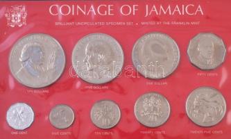 Jamaika 1977. 1c-10$ (9xklf) forgalmi sor sérült dísztokban, benne 1977. 10$ Cu-Ni George Rodney admirális T:BU Jamaica 1977. 1 Cent - 10 Dollars (9xdiff) coin set in damaged case, including 1977. 10 Dollars Cu-Ni Admiral George Rodney C:BU
