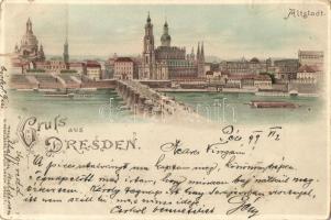 1899 Dresden, Altstadt / old town. W. Hagelberg litho (tear)
