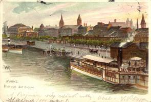 1900 Mainz, Blick von der Brücke. litho s: W.R.
