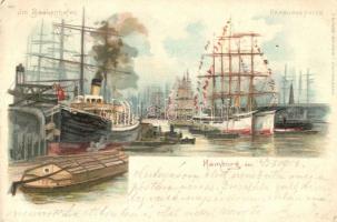 1900 Hamburg, Hafen / port view with ships. Kunstanstalt J. Miesler litho (EK)