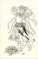 5 db régi Undi Mariska folklór művészlap, kiadja az Undi Atelier / 5 pre-1945 Hungarian folklore art...