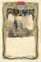 1900 Köln, Cologne; Dom, Seitenansicht / cathedral. Coat of arms, Art Nouveau, Emb. litho frame (EK)