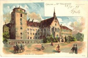 1899 Wiener Neustadt, K.k. Militar Academie / military school academy. Anton Folk litho
