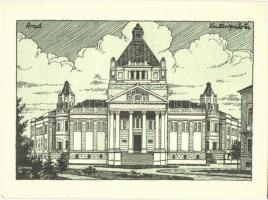 4 db régi és modern művészlap, ebből 2 egyedi kézi rajz / 4 pre-1945 and modern art postcards, among...