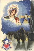 8 db régi Bozó irredenta ünnepi üdvözlőlap, művészlap / 8 pre-1945 Bozó signed irredenta greeting ca...