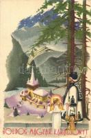 8 db régi Bozó irredenta ünnepi üdvözlőlap, művészlap / 8 pre-1945 Bozó signed irredenta greeting ca...