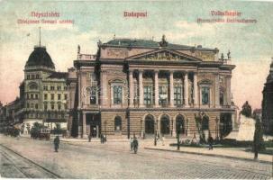 Budapest VIII. Népszínház (ideiglenes Nemzeti színház), villamos, Tinódi Lantos Sebestyén szobor (EK)
