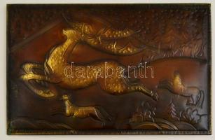 Réz lemez borítású falikép, Csodaszarvas, 42×27 cm