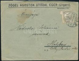 1911 Eger, Fogel Ágoston díszes számla, a hátoldalán hirdetéssel, fejléces borítékkal