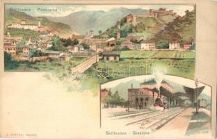 Bellinzona, Stazione / Bahnhof / railway station. G. Gussoni litho